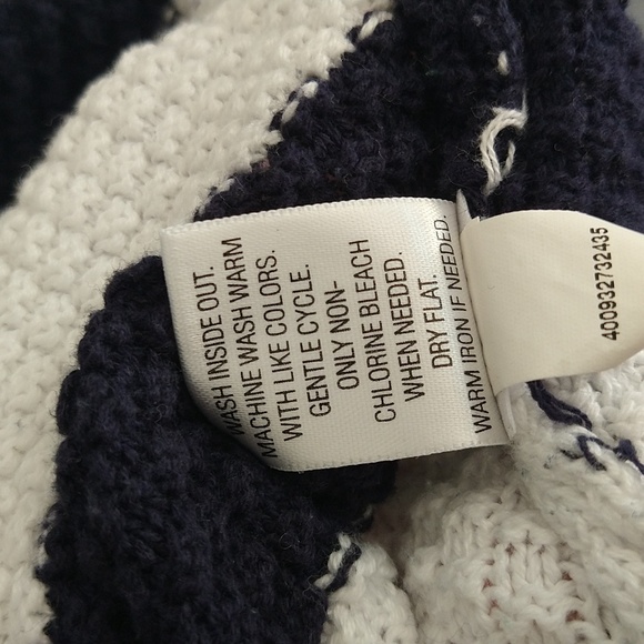 Croft & Barrow Navy & White Striped 100% Cotton Knit 3/4 Sleeve Cuffed Sweater - Picture 11 of 11